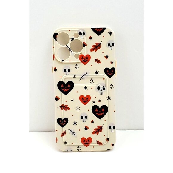 iPhone 12 pro max Halloween Heart Pumpkins Skulls Card Slot Phone Case - Picture 1 of 2
